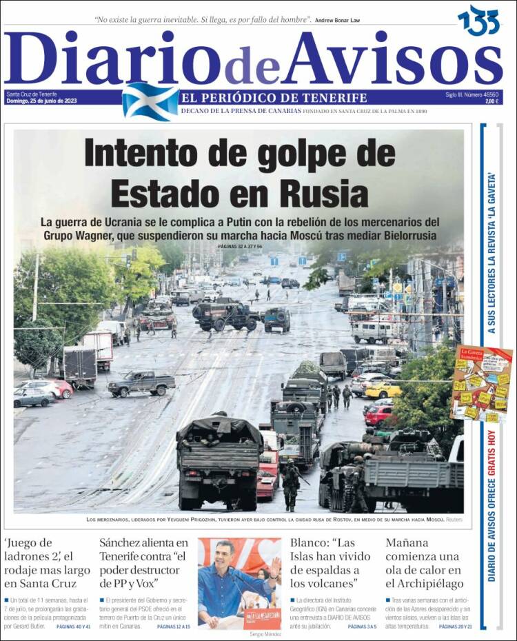 Portada de Diarios de Avisos (España)