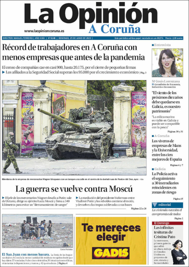 Portada de La Opinión de A Coruña (España)