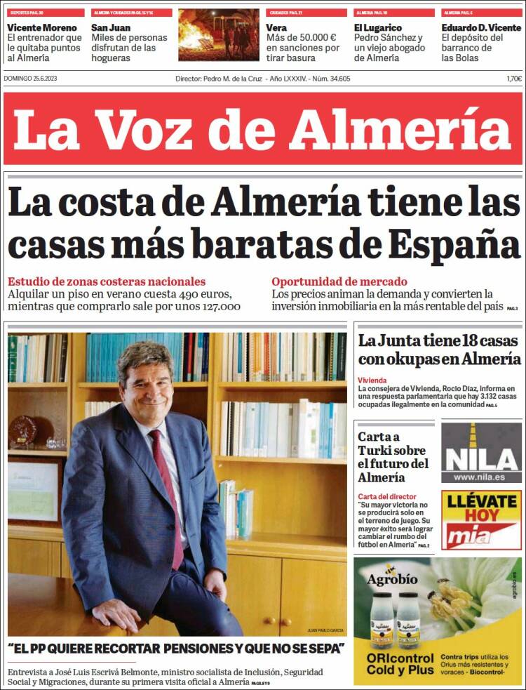 Portada de La Voz de Almería (España)