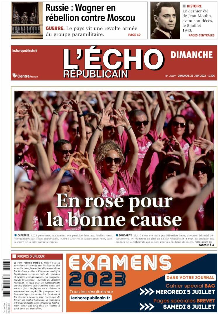 Portada de L'Echo Républicain (Francia)