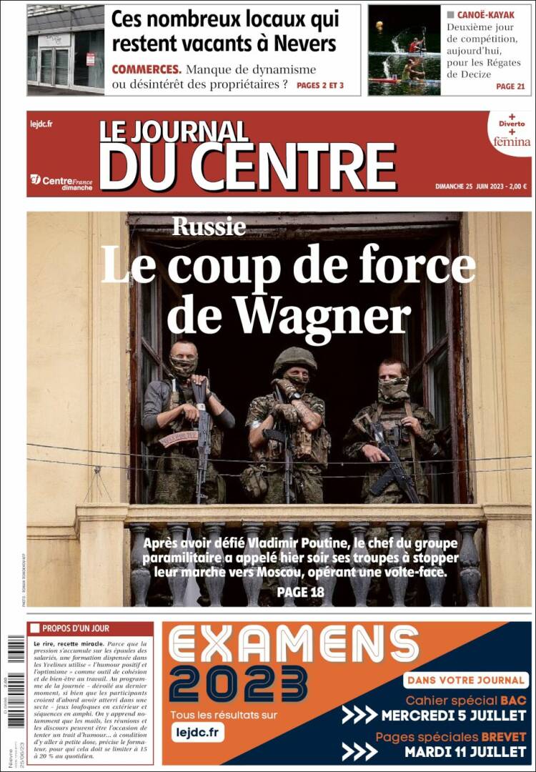 Portada de Le Journal du Centre (Francia)