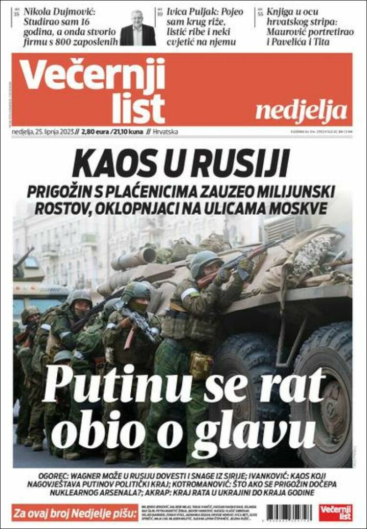 Portada de Večernji (Croatie)