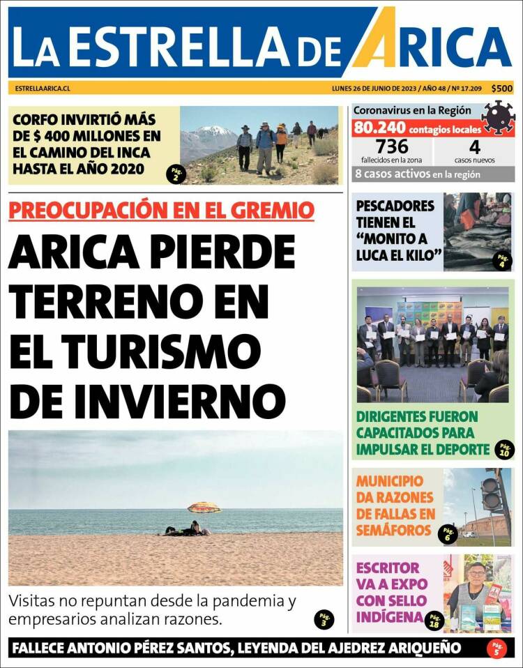 Portada de La Estrella de Arica (Chile)