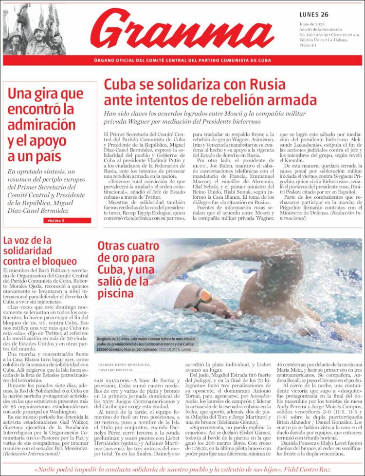 Portada de Granma (Cuba)