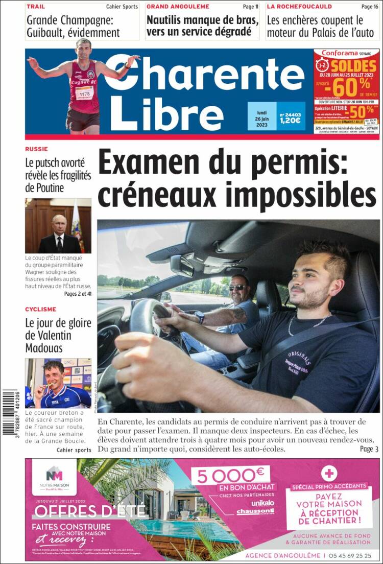 Portada de Charente Libre (Francia)