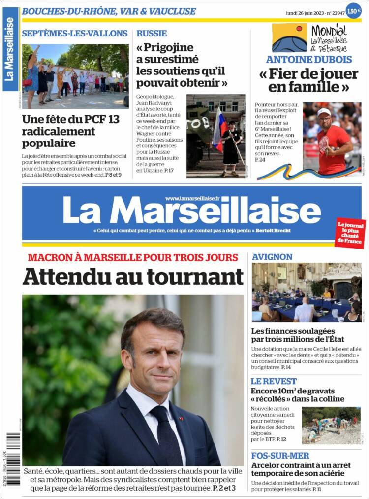 Portada de La Marseillaise (Francia)