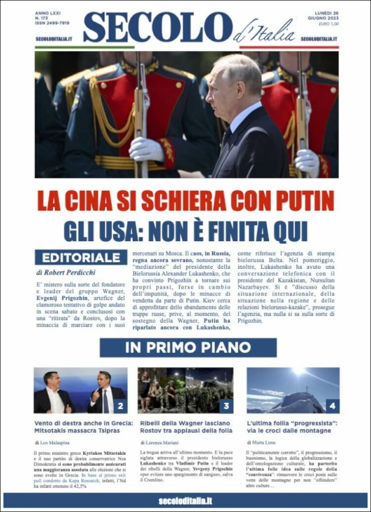 Portada de Secolo d'Italia (Italia)