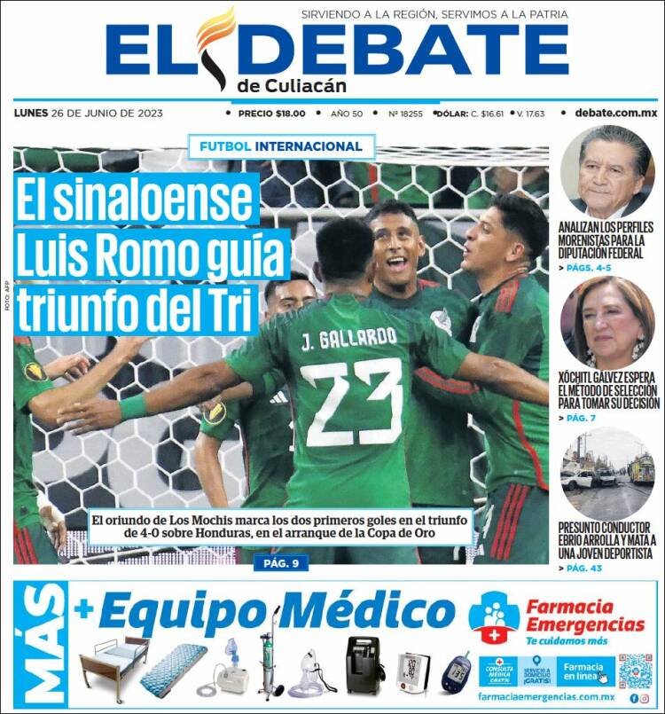 Portada de El Debate de Culiacán (México)