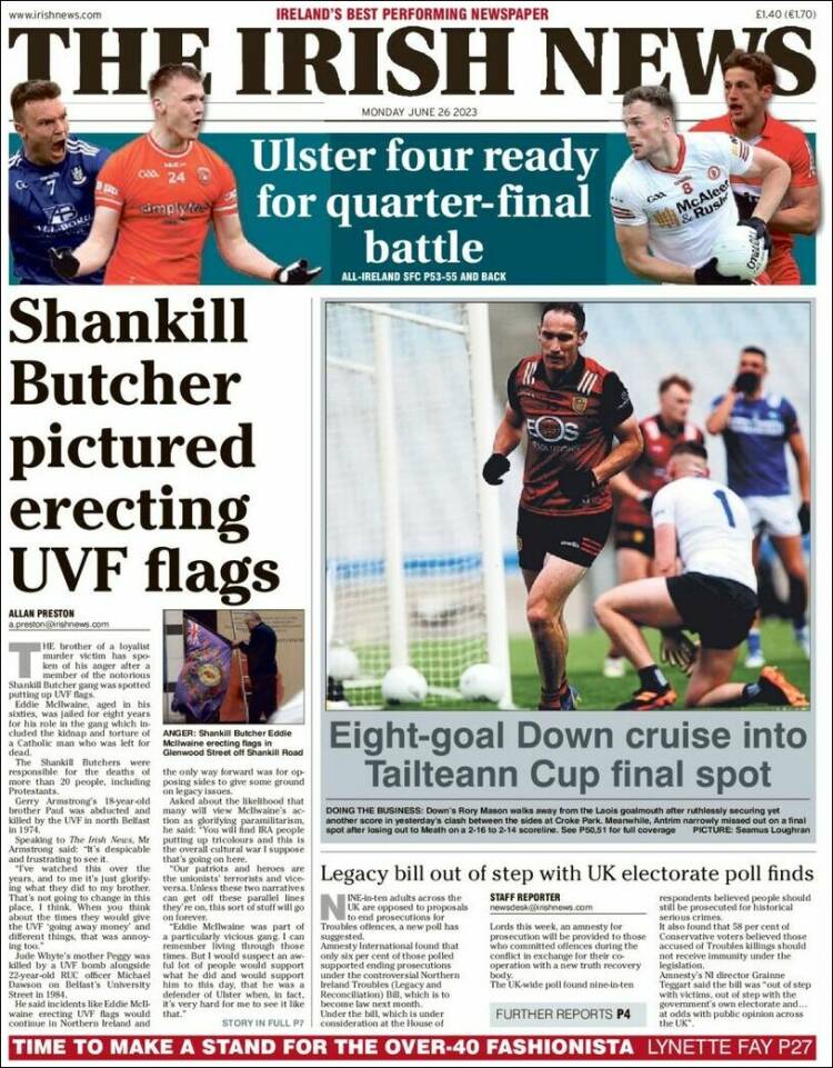 Portada de Irish News (Reino Unido)