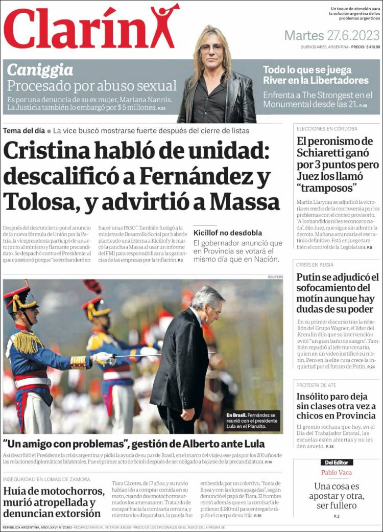 Portada de Clarín (Argentina)