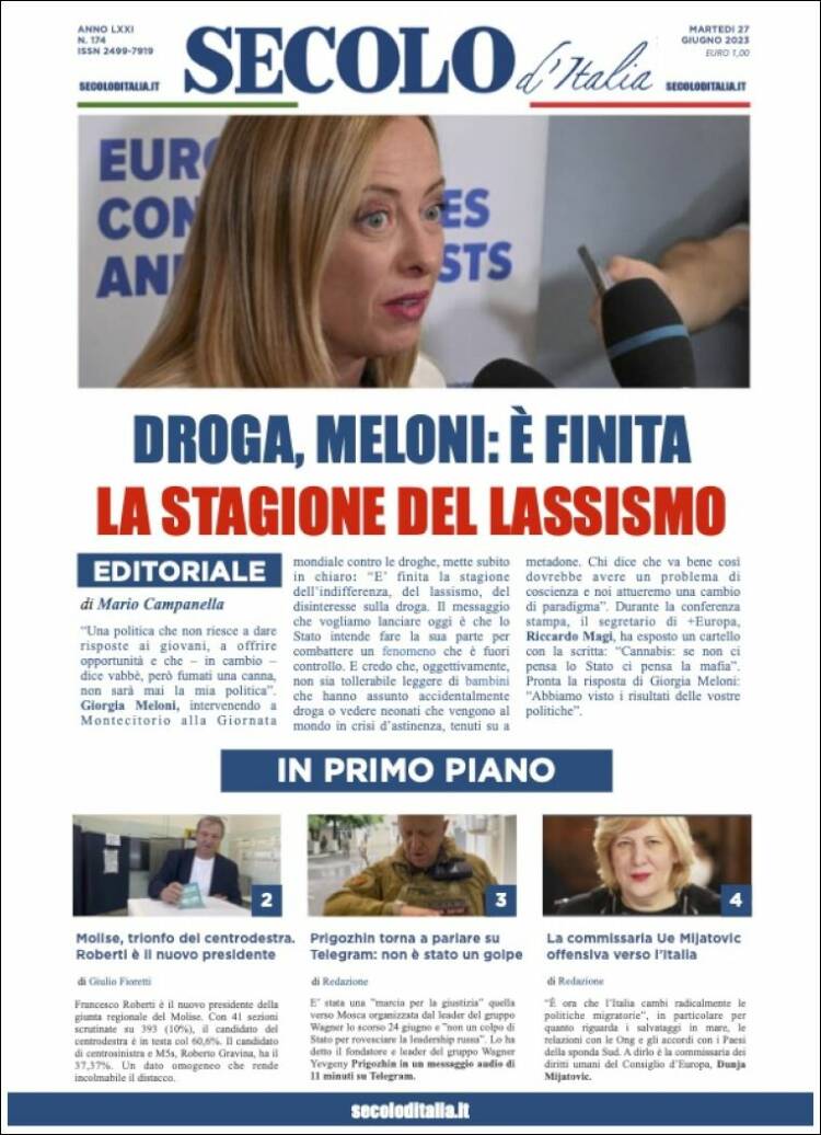 Portada de Secolo d'Italia (Italia)