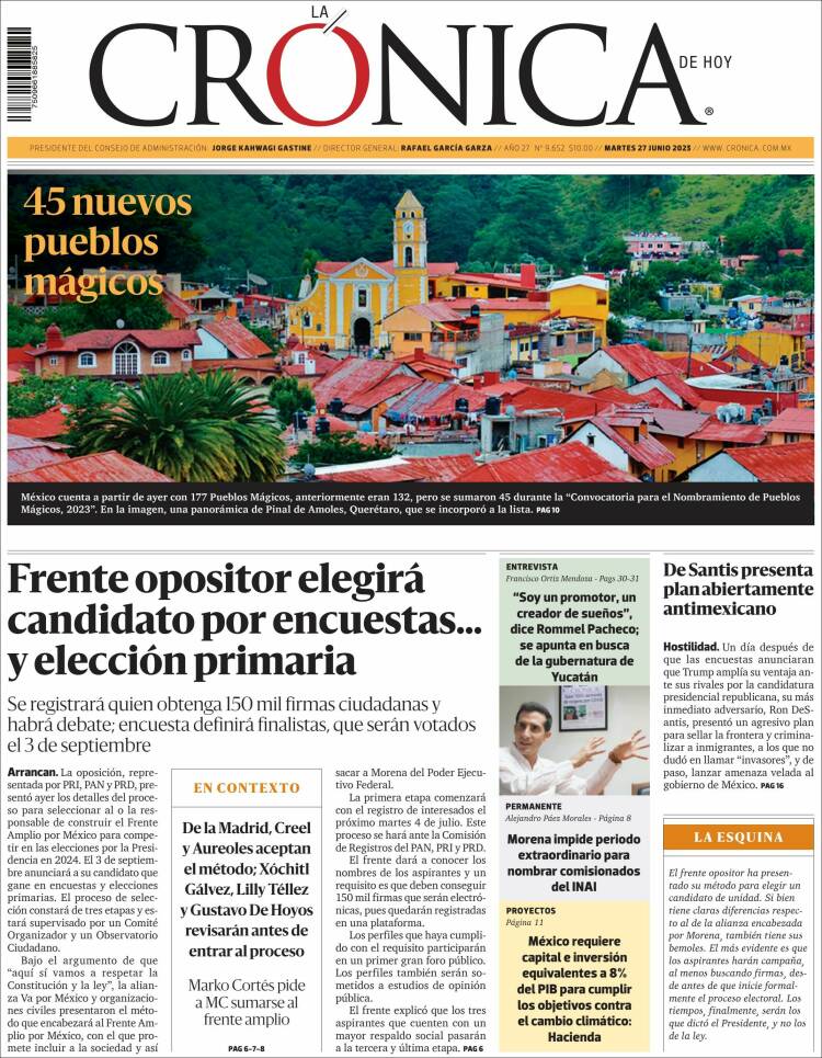 Portada de La Crónica de Hoy (México)