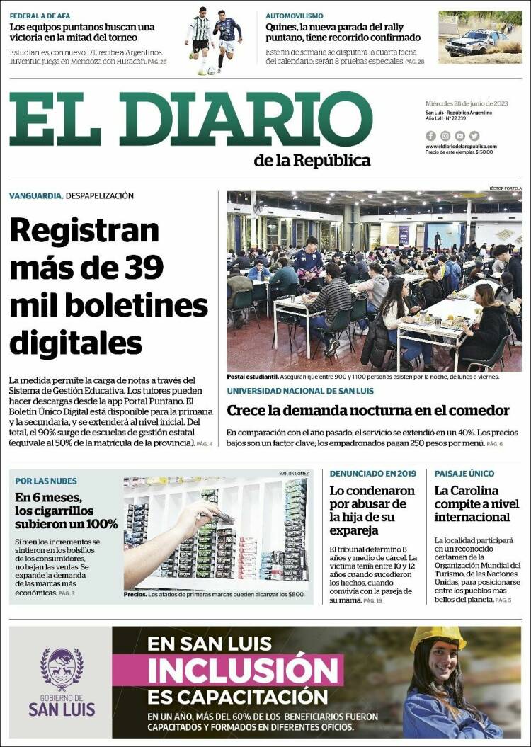 Portada de Diario de la República (Argentina)