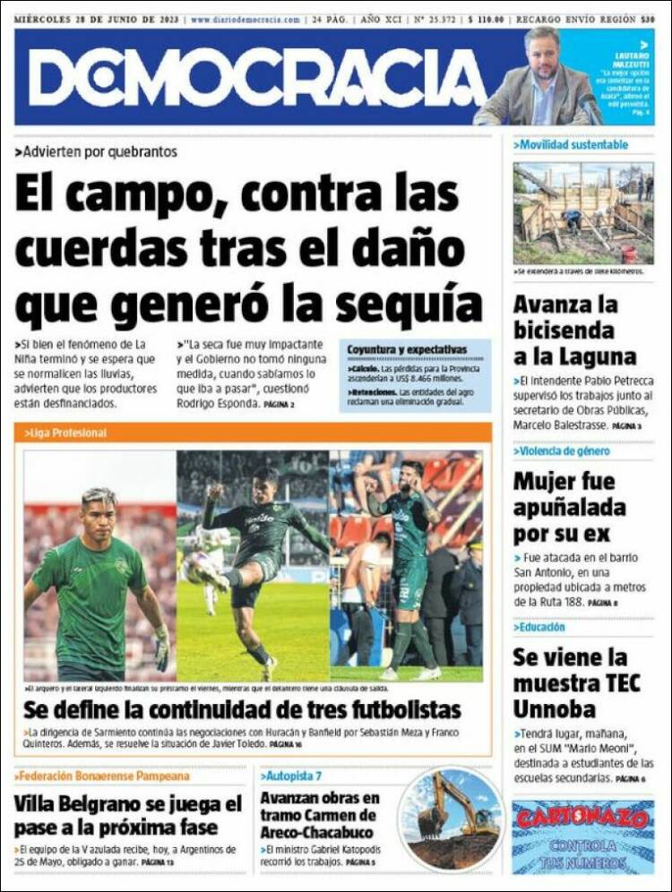 Portada de Diario Democracia (Argentina)