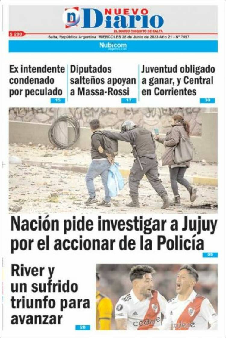 Portada de Nuevo Diario de Salta (Argentina)