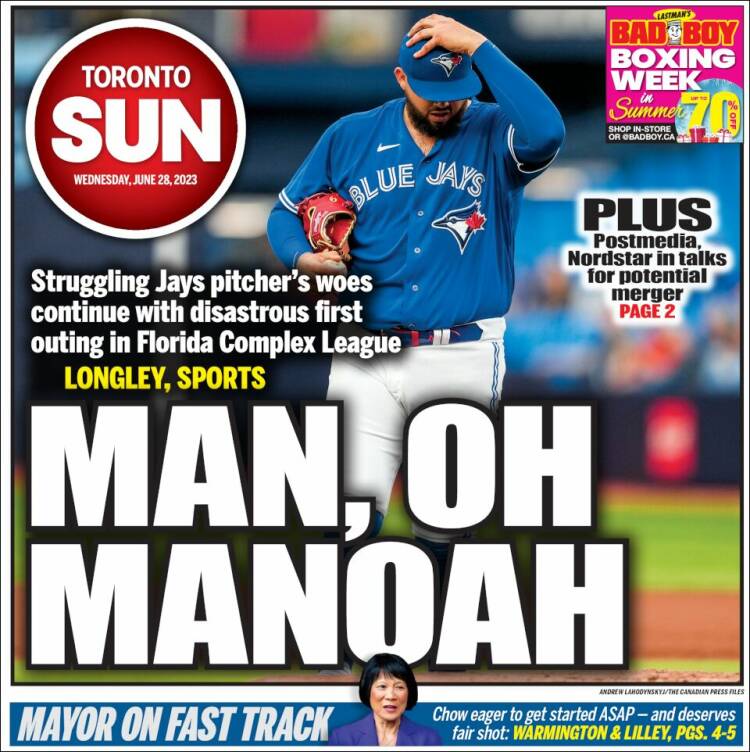 Portada de The Toronto Sun (Canadá)