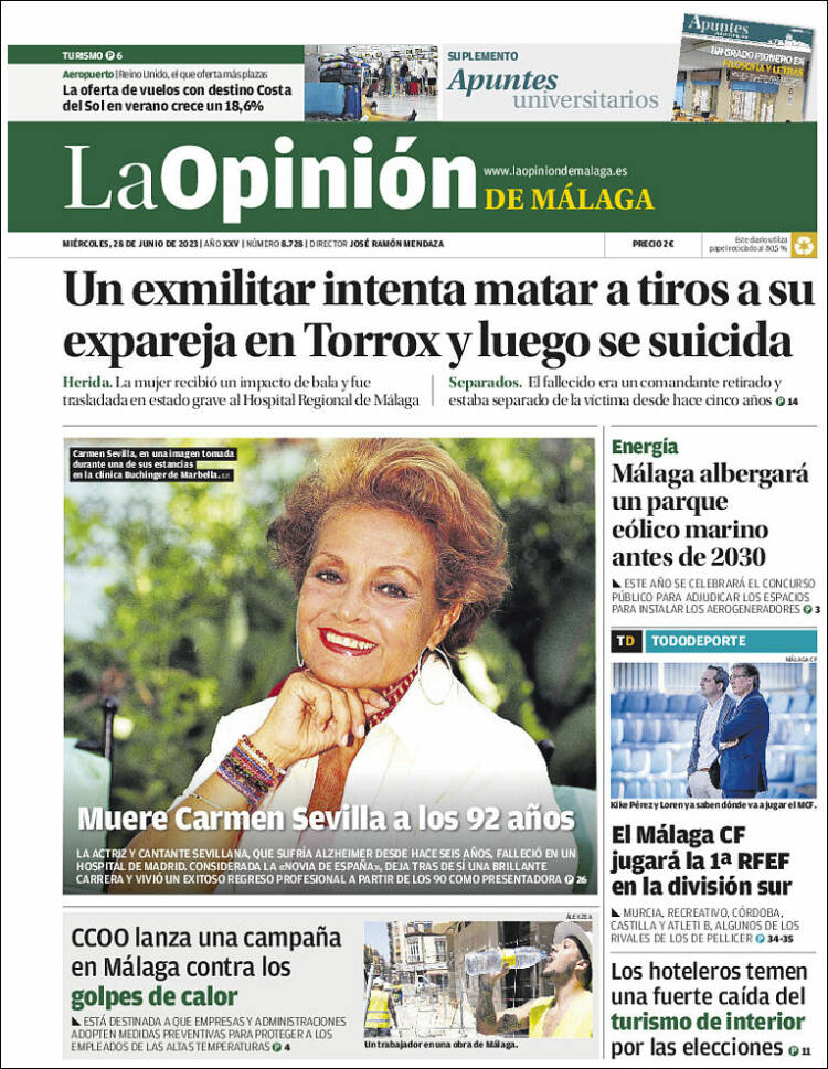 Portada de La Opinión de Málaga (España)