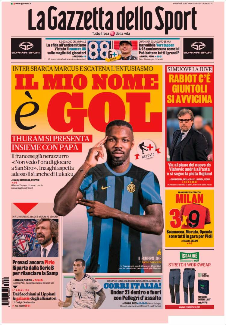 Portada de La Gazzetta dello Sport (Italia)