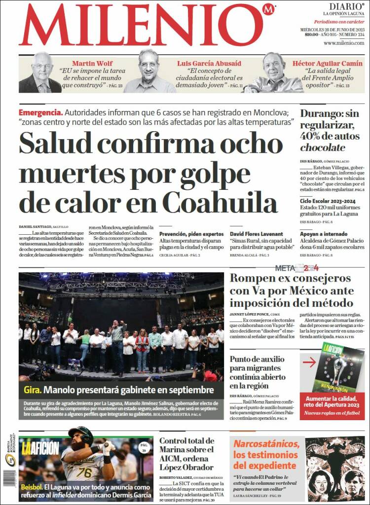 Portada de Milenio - Laguna (México)