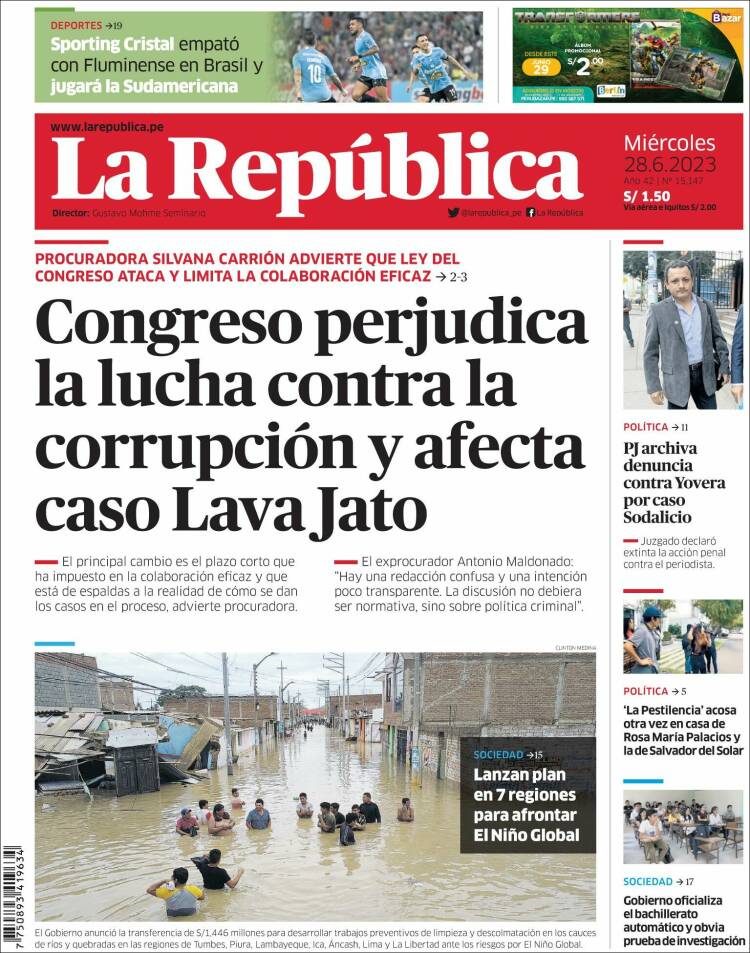 Portada de La Republica (Perú)