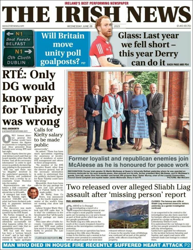 Portada de Irish News (Reino Unido)