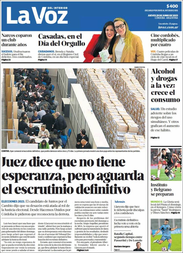 Portada de La Voz del Interior (Argentina)