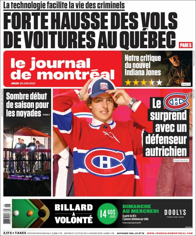 Portada de Le Journal de Montréal (Canadá)