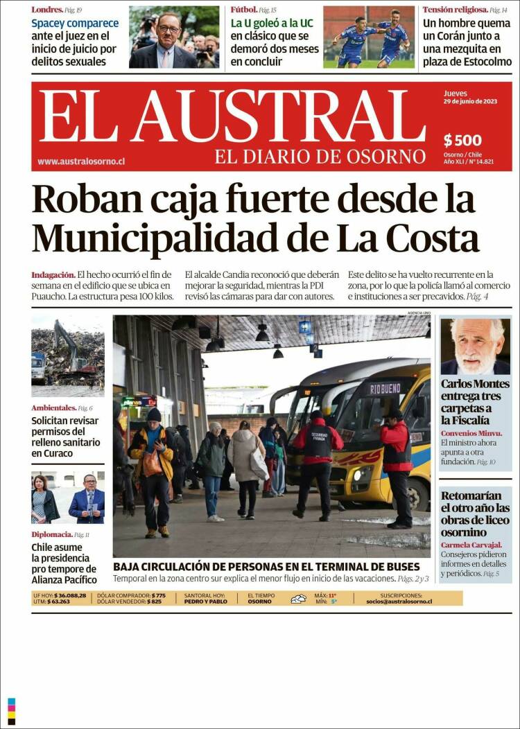 Portada de El Austral de Osorno (Chile)