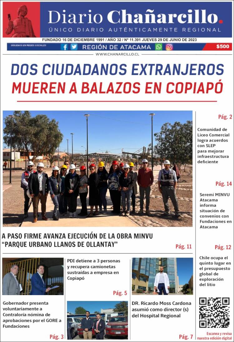 Portada de Diario Chañarcillo (Chile)