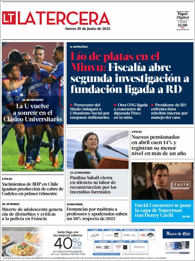 Portada de La Tercera (Chile)