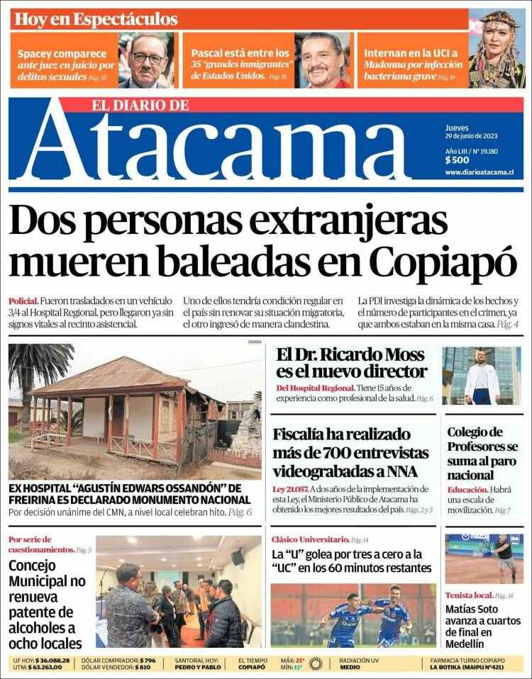 Portada de Diario de Atacama (Chile)