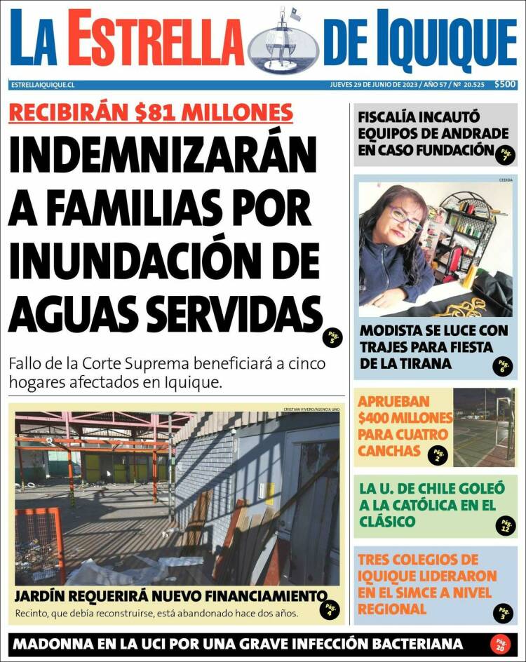 Portada de La Estrella de Iquique (Chile)