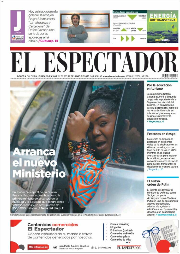 Portada de El Espectador (Colombia)