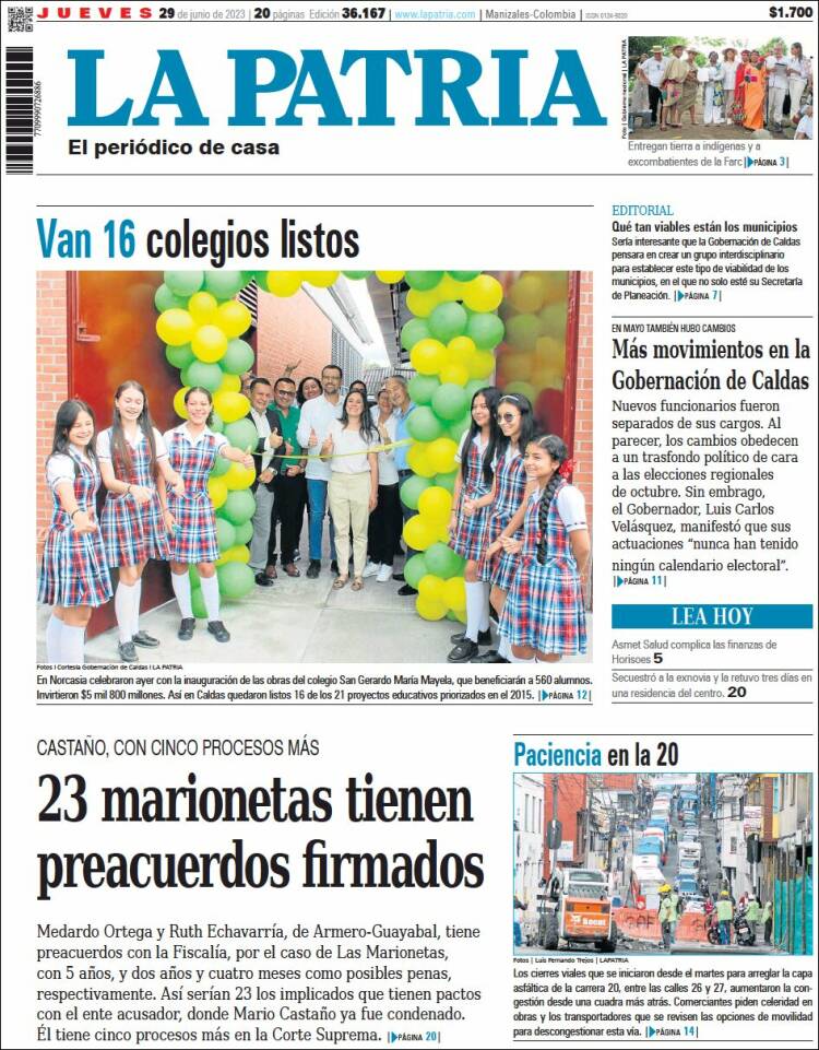 Portada de La Patria (Colombia)