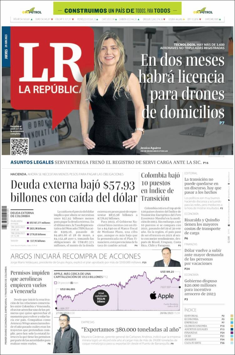 Portada de La Republica (Colombia)