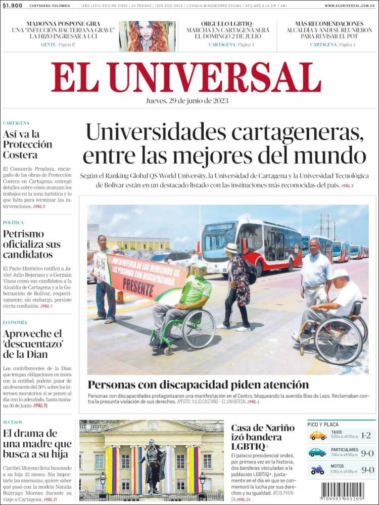 Portada de El Universal (Colombia)