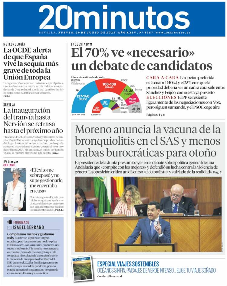 Portada de 20 Minutos - Sevilla (España)