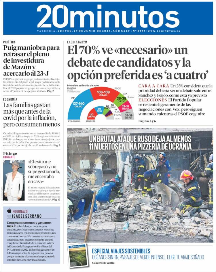 Portada de 20 Minutos - Valencia (España)