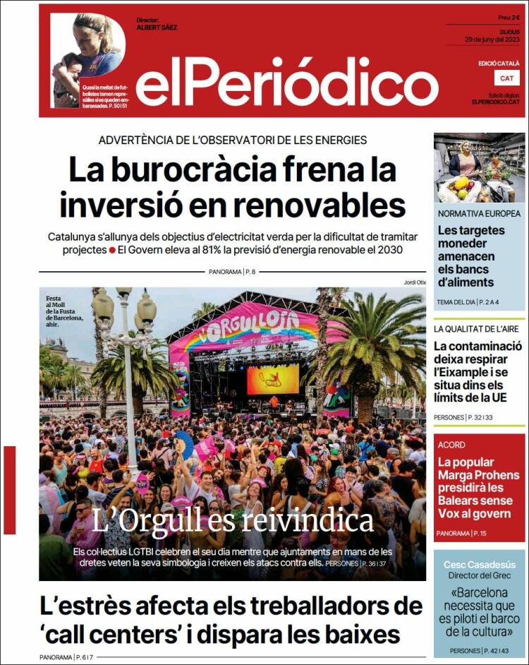 Portada de El Periódico de Catalunya (España)