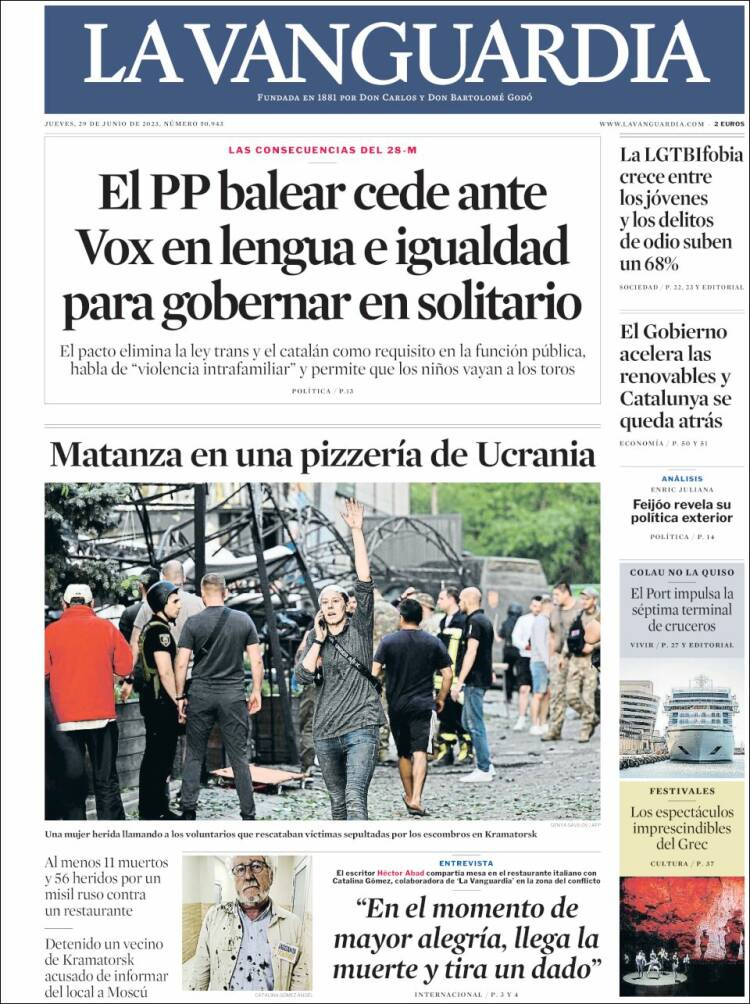 Portada de La Vanguardia (España)