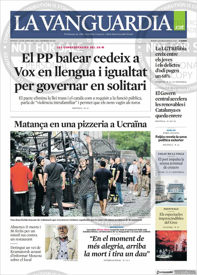 Portada de La Vanguardia (España)