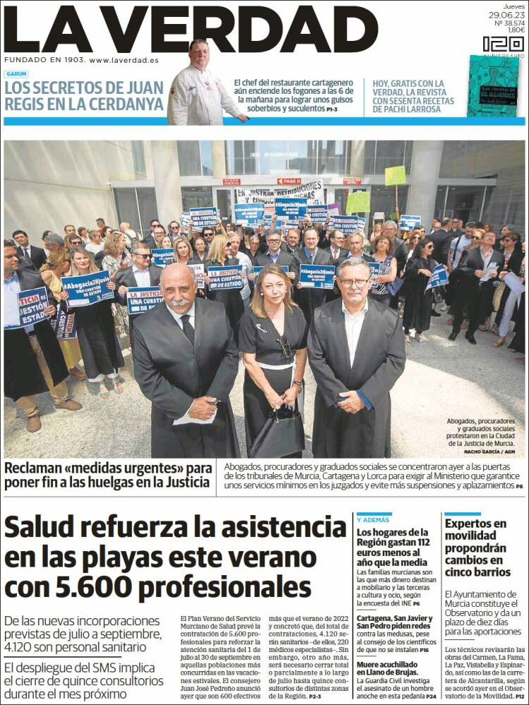 Portada de La Verdad de Murcia (España)