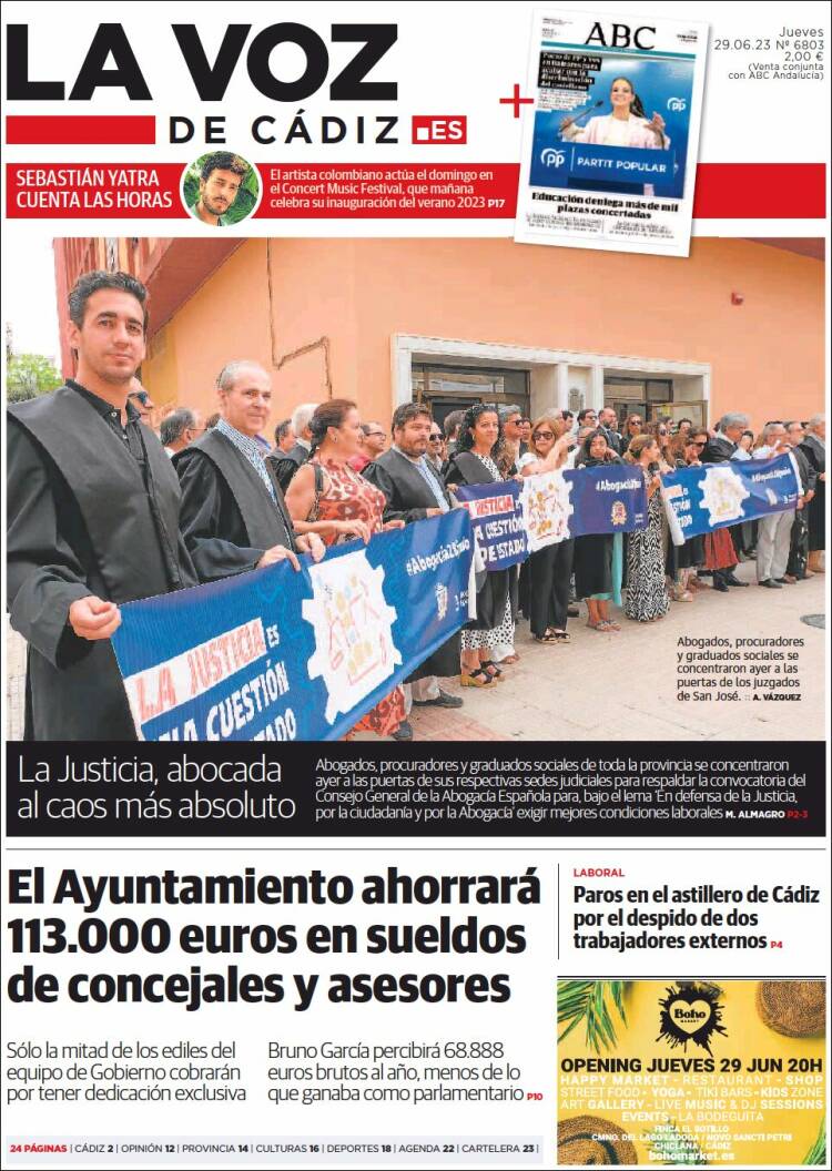 Portada de La Voz de Cádiz (España)