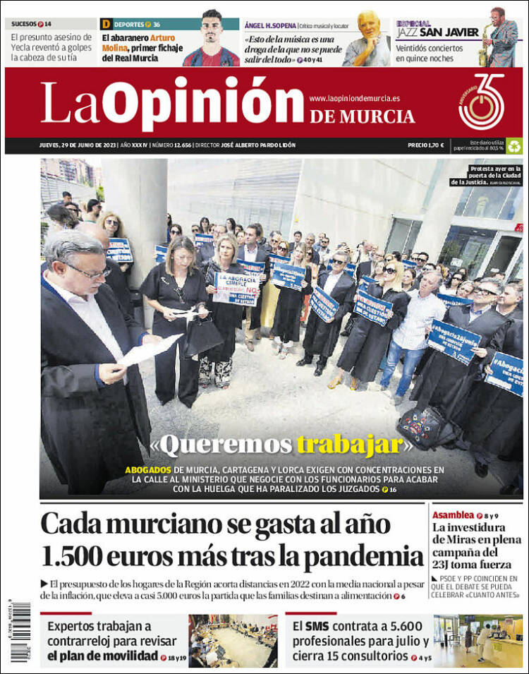 Portada de La Opinión de Murcia (España)