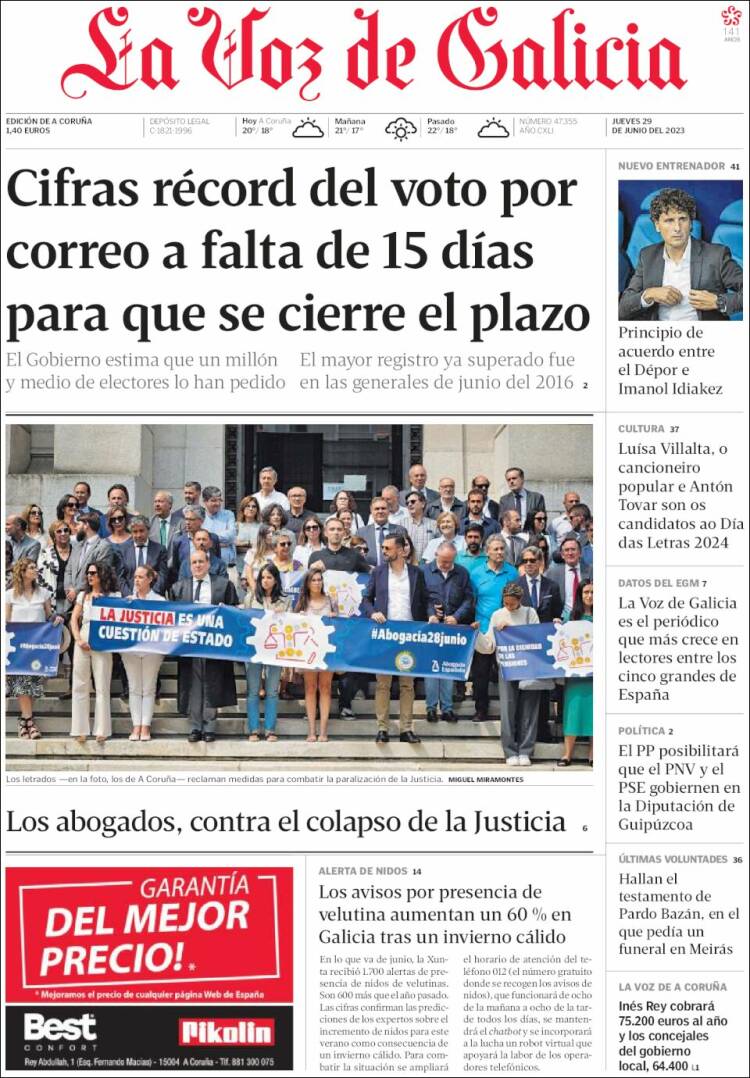 Portada de La Voz de Galicia (España)