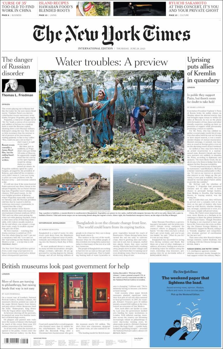 Portada de International New York Times (Europa)