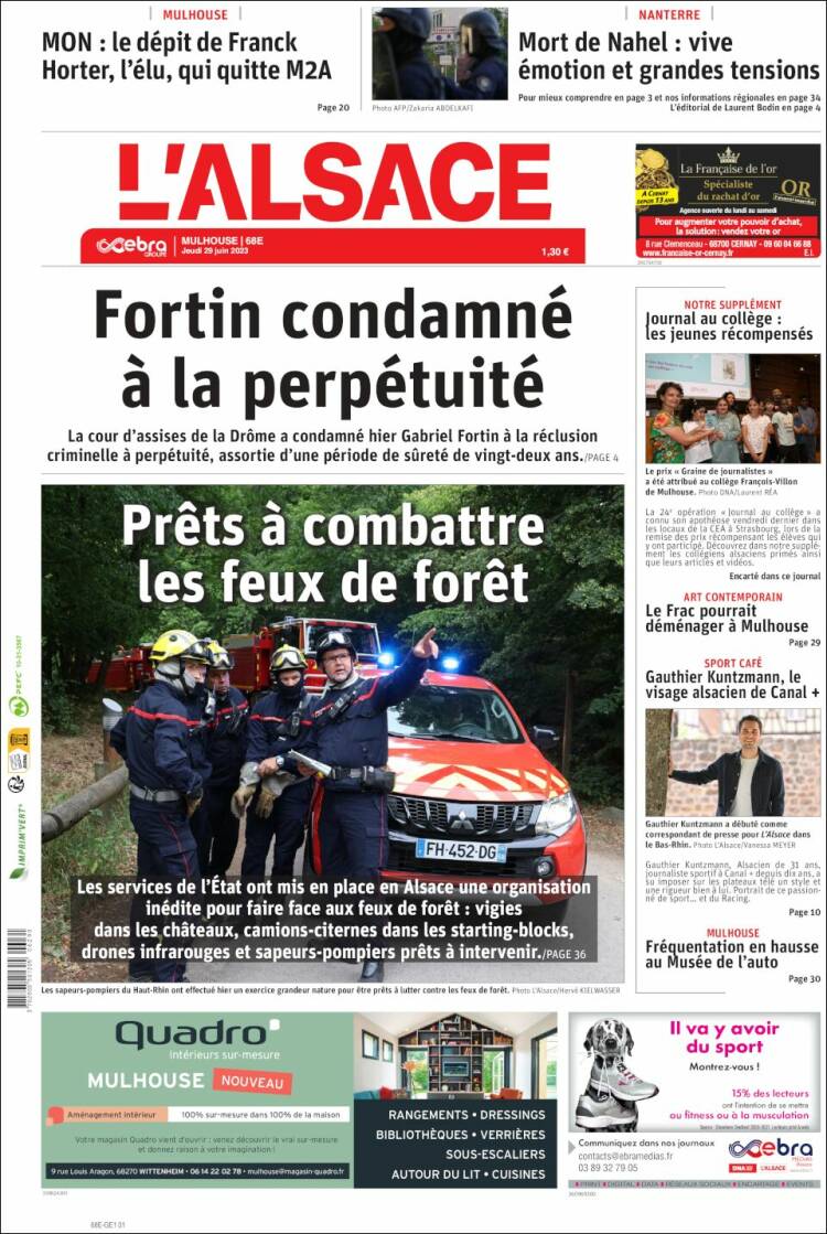 Portada de Journal L'Alsace (Francia)