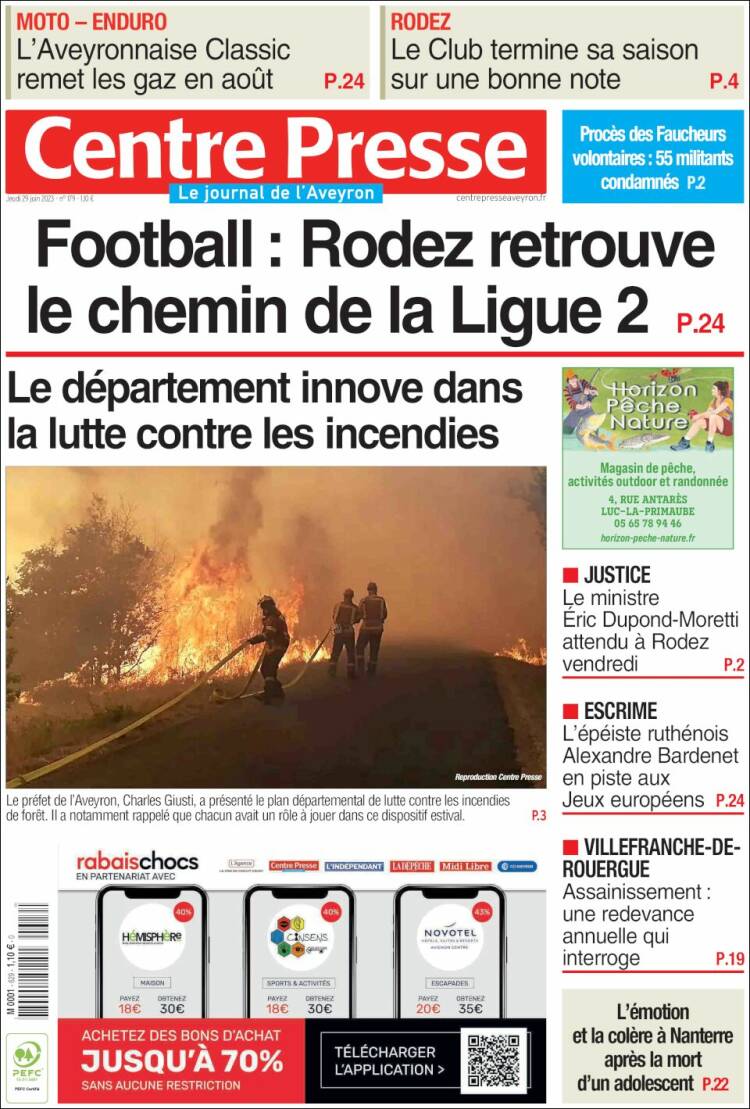 Portada de Centre Presse (Francia)