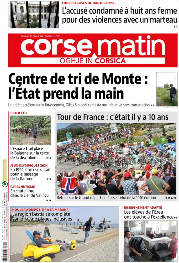 Portada de Corse-Matin (Francia)