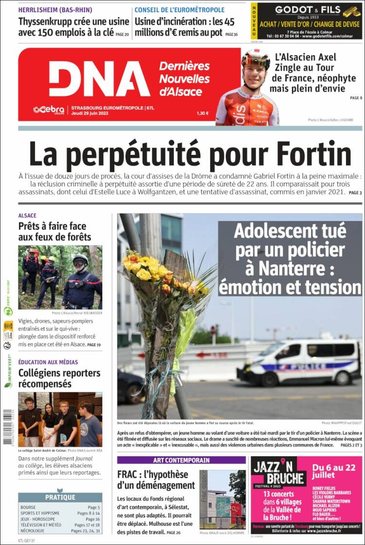 Portada de Les Dernières Nouvelles d'Alsace (Francia)